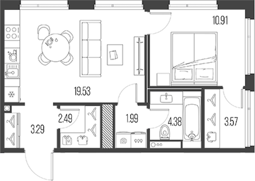 1-комнатная квартира 46.15 м², 4/10 эт., ЖК «LEGENDA Васильевского»